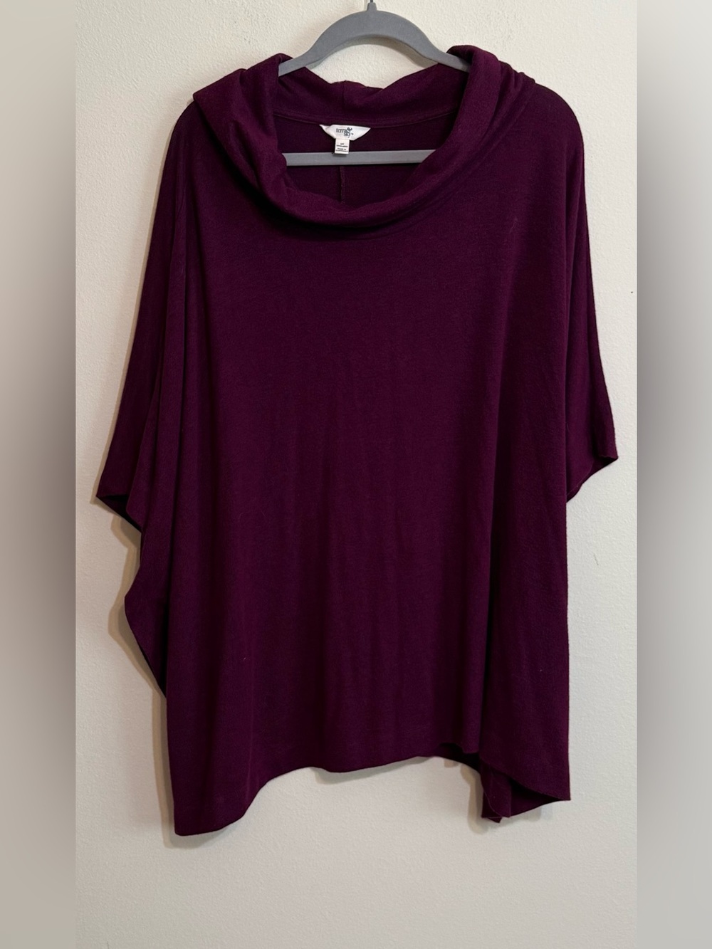 Terra & Sky Women's Cowl Neck Poncho Sweater - Plum 1X